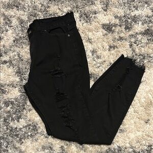 High-Rise Black Distressed Skinny Jeans for Women